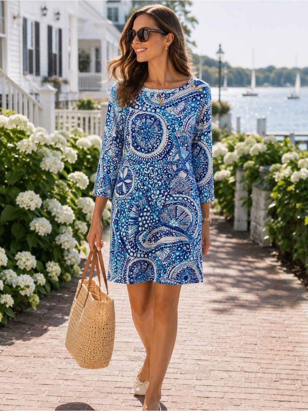 Lilly Pulitzer Sophie Half Sleeve UPF Sun Dress in Midnight Blues, Womenās XS